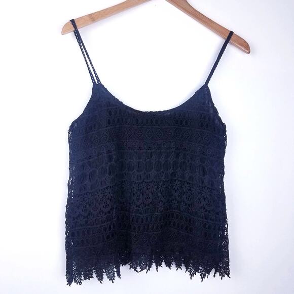 Black Lace Embroidered Tank Top Medium - Picture 1 of 6